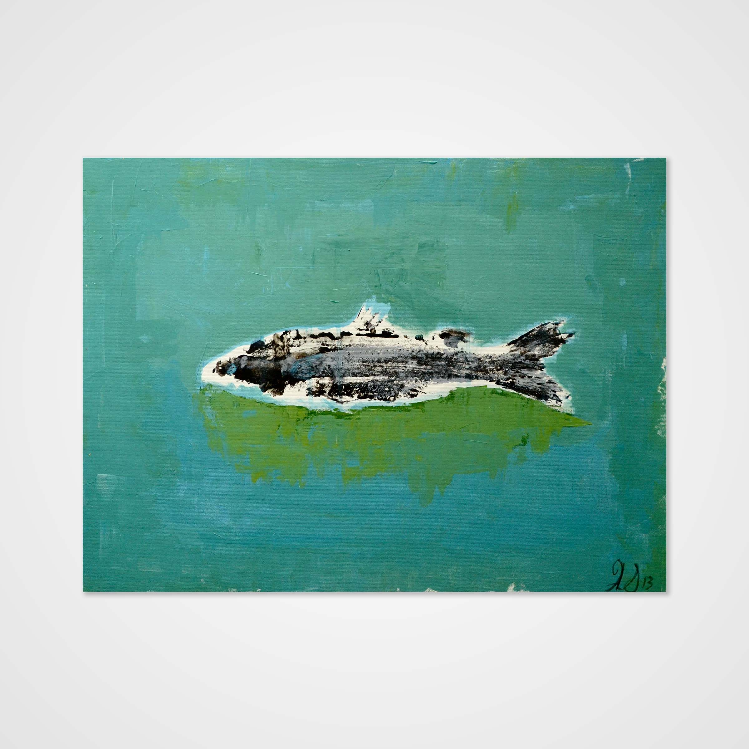 Green acrylic fish painting